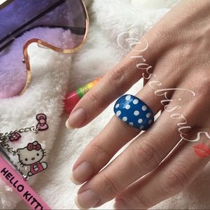 5⭐️ Polka Dot Captured Paint Resin Ring Blue/White